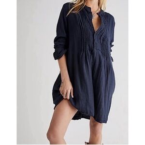 Anthropologie X CP Shades Yoko Tunic Navy Pintuck Tunic Dress - XL